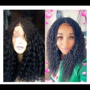 Frontal lace  box braid wig w/ curly loose ends